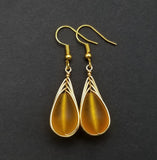 Hawaiian Jewelry Sea Glass Earrings, Gold Braided Yellow Earrings, Beach Jewelry For Women (November Birthstone Jewelry)