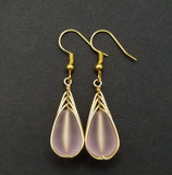 Hawaiian Jewelry Sea Glass Earrings, Gold Braided Pink Earrings, Beach Jewelry For Women (October Birthstone Jewelry)