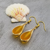 Hawaiian Jewelry Sea Glass Earrings, Gold Braided Yellow Earrings, Beach Jewelry For Women (November Birthstone Jewelry)