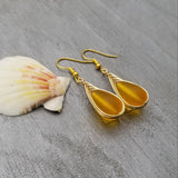 Hawaiian Jewelry Sea Glass Earrings, Gold Braided Yellow Earrings, Beach Jewelry For Women (November Birthstone Jewelry)