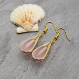 Hawaiian Jewelry Sea Glass Earrings, Gold Braided Pink Earrings, Beach Jewelry For Women (October Birthstone Jewelry)