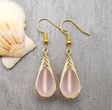 Hawaiian Jewelry Sea Glass Earrings, Gold Braided Pink Earrings, Beach Jewelry For Women (October Birthstone Jewelry)