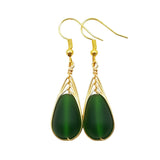 Hawaiian Jewelry Sea Glass Earrings, Gold Braided Emerald Earrings, Beach Jewelry For Women (May Birthstone Jewelry)
