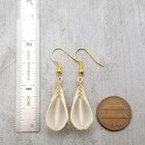 Hawaiian Jewelry Sea Glass Earrings, Gold Braided Crystal Earrings, Beach Jewelry For Women (April Birthstone Jewelry)