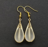 Hawaiian Jewelry Sea Glass Earrings, Gold Braided Crystal Earrings, Beach Jewelry For Women (April Birthstone Jewelry)