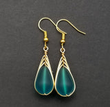 Hawaiian Jewelry Sea Glass Earrings, Gold Braided Teal Earrings, Beach Jewelry For Women