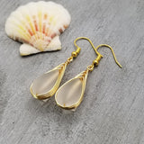 Hawaiian Jewelry Sea Glass Earrings, Gold Braided Crystal Earrings, Beach Jewelry For Women (April Birthstone Jewelry)