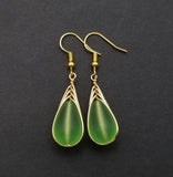 Hawaiian Jewelry Sea Glass Earrings, Gold Braided Peridot Earrings, Beach Jewelry For Women (August Birthstone Jewelry)