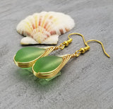 Hawaiian Jewelry Sea Glass Earrings, Gold Braided Peridot Earrings, Beach Jewelry For Women (August Birthstone Jewelry)