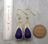 Hawaiian Jewelry Sea Glass Earrings, Gold Braided Cobalt Earrings, Beach Jewelry For Women (September Birthstone Jewelry)