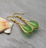 Hawaiian Jewelry Sea Glass Earrings, Gold Braided Peridot Earrings, Beach Jewelry For Women (August Birthstone Jewelry)