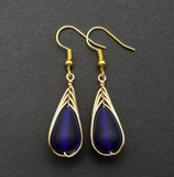Hawaiian Jewelry Sea Glass Earrings, Gold Braided Cobalt Earrings, Beach Jewelry For Women (September Birthstone Jewelry)