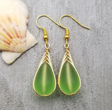 Hawaiian Jewelry Sea Glass Earrings, Gold Braided Peridot Earrings, Beach Jewelry For Women (August Birthstone Jewelry)