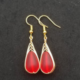 Hawaiian Jewelry Sea Glass Earrings, Gold Braided Red Earrings, Beach Jewelry For Women (January Birthstone Jewelry)