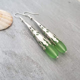Handmade in Hawaii, Peridot Long TearDrop earrings, "August Birthstone", Hawaii Gift Wrapped, Customizable gift message