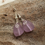 Made in Hawaii, Wire wrapped "Magical Color Changing" "Magical Color Changing" Purple  sea glass earrings, Valentine's Day Gift