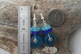 Hawaiian Jewelry Sea Glass Earrings, Triple Color Teal Cobalt Blue Earrings Beach Jewelry For Women, Unique Earrings Sea Glass Jewelry