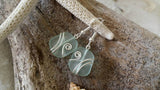 Made in Hawaii, Wire wrapped light aqua sea glass earrings, 925 sterling silver hook, gift box.beach jewelry
