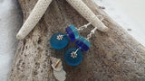 Hawaiian Jewelry Sea Glass Earrings, Triple Color Teal Cobalt Blue Earrings Beach Jewelry For Women, Unique Earrings Sea Glass Jewelry