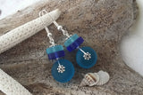 Hawaiian Jewelry Sea Glass Earrings, Triple Color Teal Cobalt Blue Earrings Beach Jewelry For Women, Unique Earrings Sea Glass Jewelry