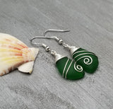 Hawaiian Jewelry Sea Glass Earrings, Top Wire Emerald Earrings Blue Earrings, Beach Jewelry Birthday Gift (May Birthstone Jewelry)