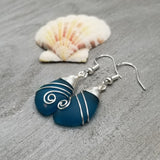 Hawaiian Jewelry Sea Glass Earrings, Top Wire Teal Earrings Blue Earrings, Beach Jewelry