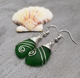 Hawaiian Jewelry Sea Glass Earrings, Top Wire Emerald Earrings Blue Earrings, Beach Jewelry Birthday Gift (May Birthstone Jewelry)