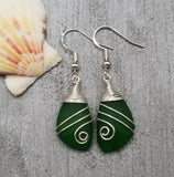 Hawaiian Jewelry Sea Glass Earrings, Top Wire Emerald Earrings Blue Earrings, Beach Jewelry Birthday Gift (May Birthstone Jewelry)