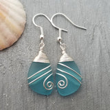 Hawaiian Jewelry Sea Glass Earrings, Top Wire Turquoise Earrings Blue Earrings, Beach Jewelry Birthday Gift (December Birthstone Jewelry)