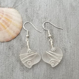 Hawaiian Jewelry Sea Glass Earrings, Wire Twin Heart Earrings Crystal Sea Glass Earrings, Beach Jewelry (April Birthstone Jewelry)
