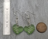 Hawaiian Jewelry Sea Glass Earrings, Wire Twin Heart Earrings Peridot Green Earrings, Beach Jewelry (August Birthstone Jewelry)