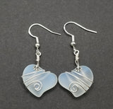 Hawaiian Jewelry Sea Glass Earrings, Wire Twin Heart Earrings Moonstone Earrings, Beach Jewelry (June Birthstone Jewelry)