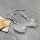 Hawaiian Jewelry Sea Glass Earrings, Wire Twin Heart Earrings Moonstone Earrings, Beach Jewelry (June Birthstone Jewelry)