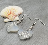 Hawaiian Jewelry Sea Glass Earrings, Wire Twin Heart Earrings Moonstone Earrings, Beach Jewelry (June Birthstone Jewelry)