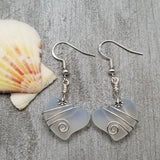 Hawaiian Jewelry Sea Glass Earrings, Wire Twin Heart Earrings Moonstone Earrings, Beach Jewelry (June Birthstone Jewelry)