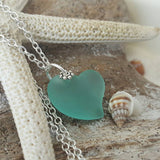 Hawaiian Jewelry Sea Glass Necklace, Heart Necklace Aquamarine Necklace, Sea Glass Jewelry Beach Jewelry (March Birthstone Jewelry Gift)