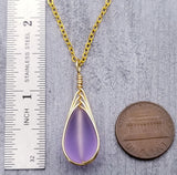 Hawaiian Jewelry Sea Glass Necklace, Gold Braided "Magical Color Changing" Purple Necklace Teardrop Necklace, (February Birthstone Jewelry)