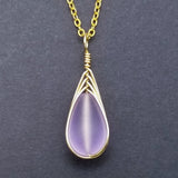 Hawaiian Jewelry Sea Glass Necklace, Gold Braided "Magical Color Changing" Purple Necklace Teardrop Necklace, (February Birthstone Jewelry)