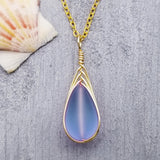 Hawaiian Jewelry Sea Glass Necklace, Gold Braided "Magical Color Changing" Purple Necklace Teardrop Necklace, (February Birthstone Jewelry)